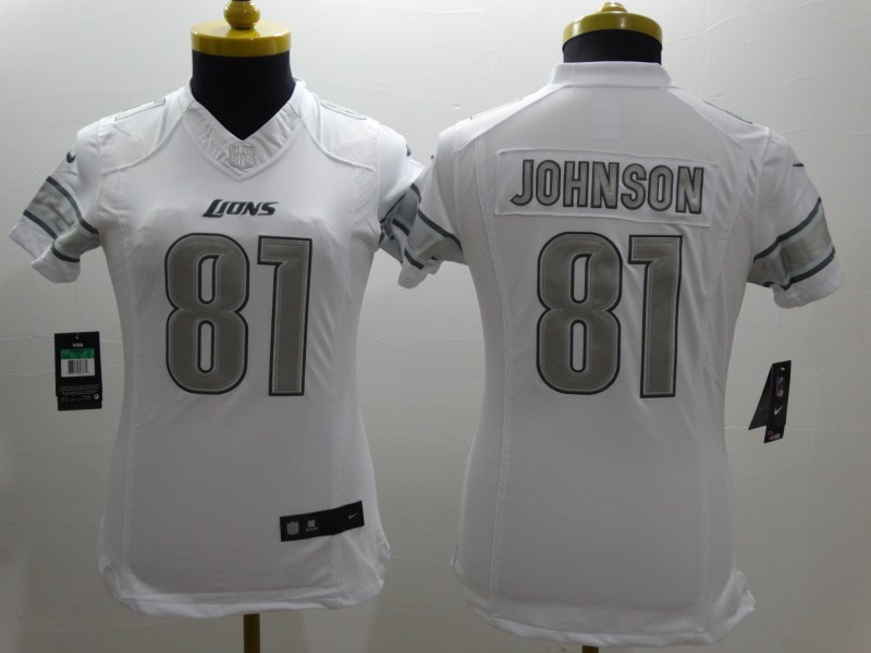 Nike Lions 81 Johnson White Platinum Women Limited Jerseys
