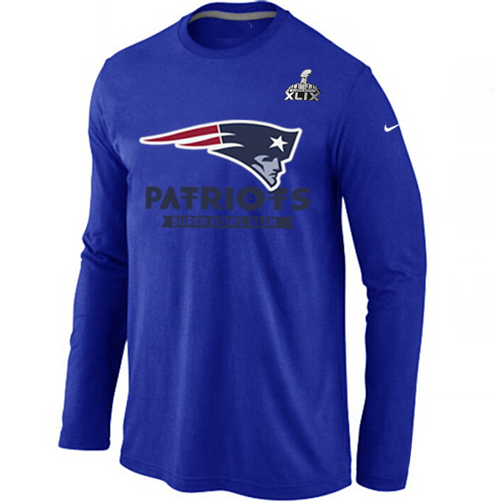 Nike New England Patriots 2015 Super Bowl XLIX Long Sleeve Blue T Shirts