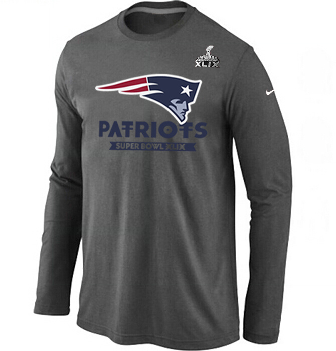 Nike New England Patriots 2015 Super Bowl XLIX Long Sleeve Grey T Shirts
