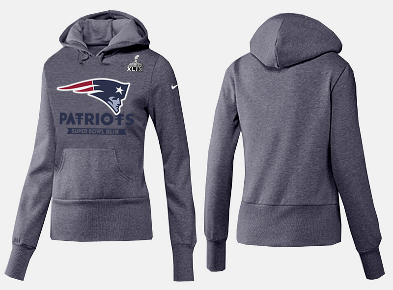 Nike New England Patriots 2015 Super Bowl XLIX Women Pullover Hoodie D.Grey