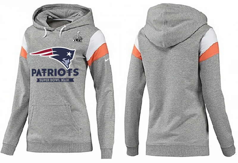 Nike New England Patriots 2015 Super Bowl XLIX Women Pullover Hoodie Grey02