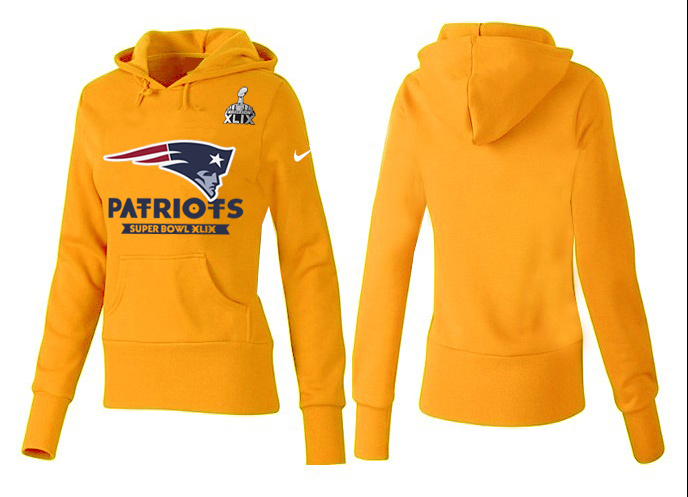 Nike New England Patriots 2015 Super Bowl XLIX Women Pullover Hoodie Yellow - Click Image to Close
