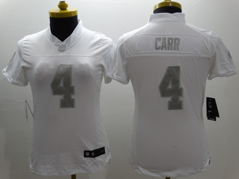 Nike Raiders 4 Carr White Platinum Women Limited Jerseys