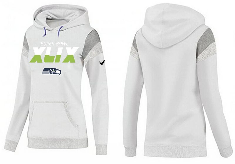 Nike Seattle Seahawks 2015 Super Bowl XLIX Women Pullover Hoodie White - Click Image to Close