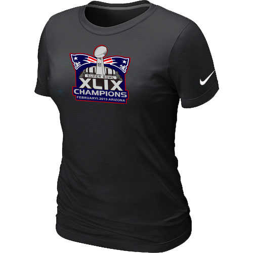 Nike New England Patriots Majestic Black Super Bowl XLIX Champion Mark Women T-Shirts