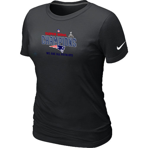 Nike New England Patriots Majestic Black Super Bowl XLIX Women T-Shirts - Click Image to Close