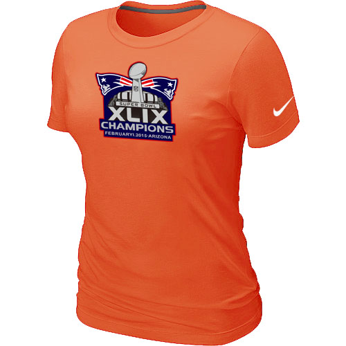 Nike New England Patriots Majestic Orange Super Bowl XLIX Champion Mark Women T-Shirts