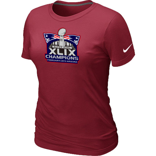 Nike New England Patriots Majestic Red Super Bowl XLIX Champion Mark Women T-Shirts