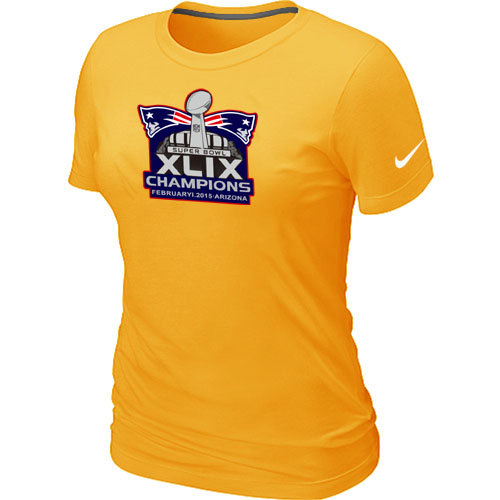 Nike New England Patriots Majestic Yellow Super Bowl XLIX Champion Mark Women T-Shirts