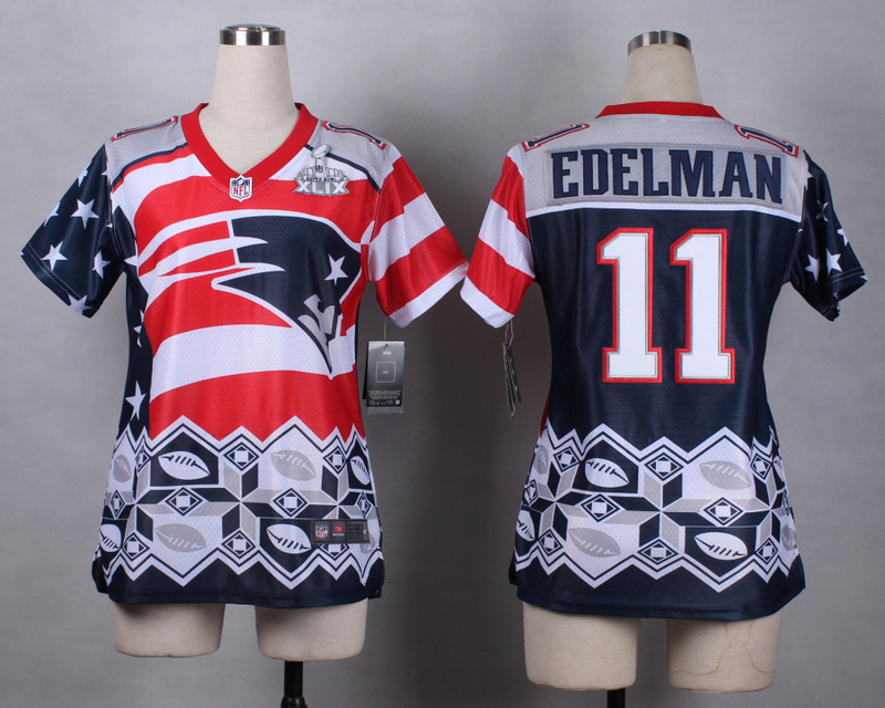 Nike Patriots 11 Edelman Noble Fashion 2015 Super Bowl XLIX Women Jerseys
