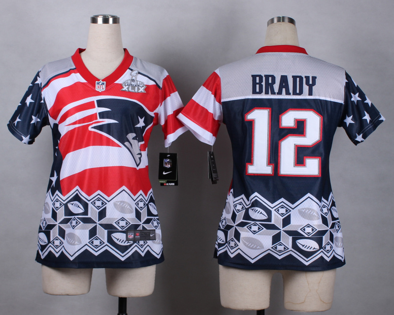 Nike Patriots 12 Brady Noble Fashion 2015 Super Bowl XLIX Women Jerseys