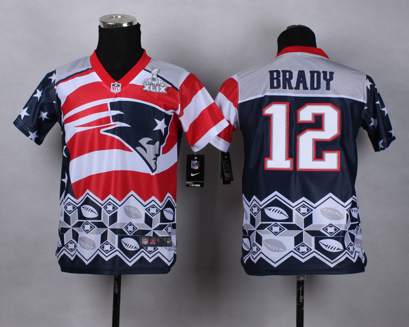 Nike Patriots 12 Brady Noble Fashion 2015 Super Bowl XLIX Youth Jerseys