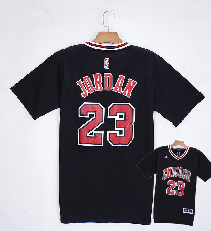 Bulls 23 Jordan Black Short Sleeve Jerseys