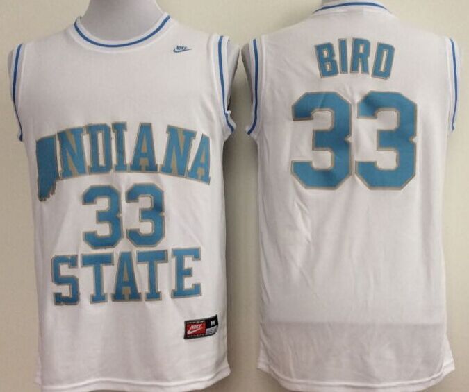 Indiana State Sycamores 33 Larry Bird White Jerseys