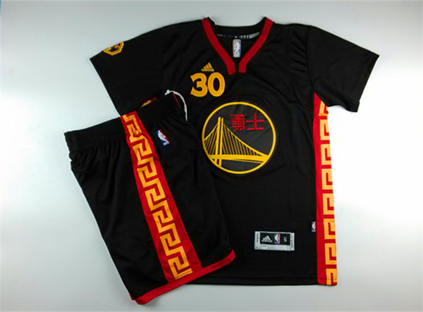 Warriors 30 Curry Black Chinese New Year Short Sleeve Jerseys((With Shorts)