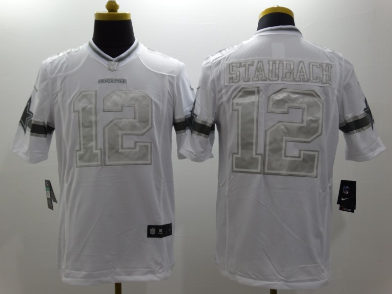 Nike Cowboys 12 Staubach White Platinum Limited Jerseys