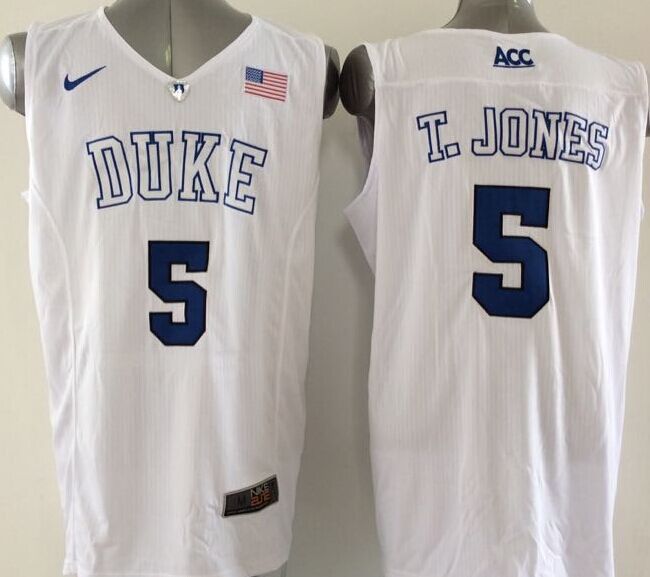 Duke Blue Devils 5 T.Jones White Elite College Jersey
