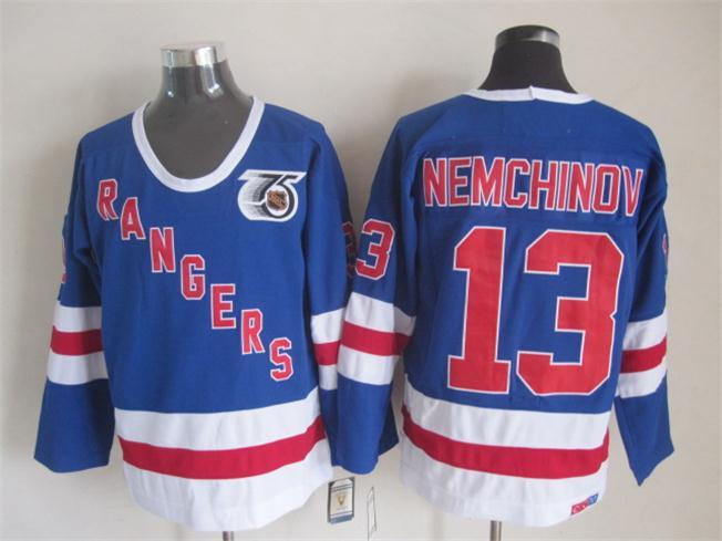 Rangers 13 Nemchinov Blue 75th Anniversary CCM Jersey