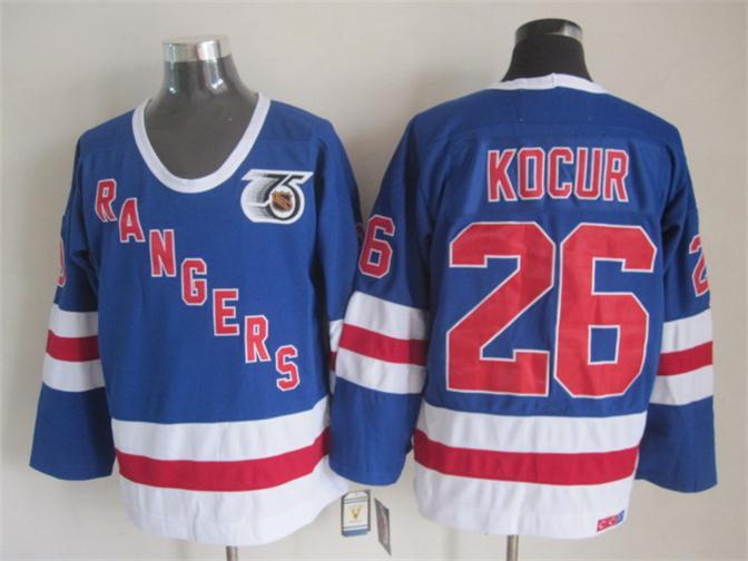 Rangers 26 Kocur Blue 75th Anniversary CCM Jersey - Click Image to Close