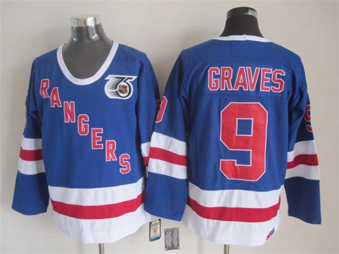 Rangers 9 Graves Blue 75th Anniversary CCM Jersey