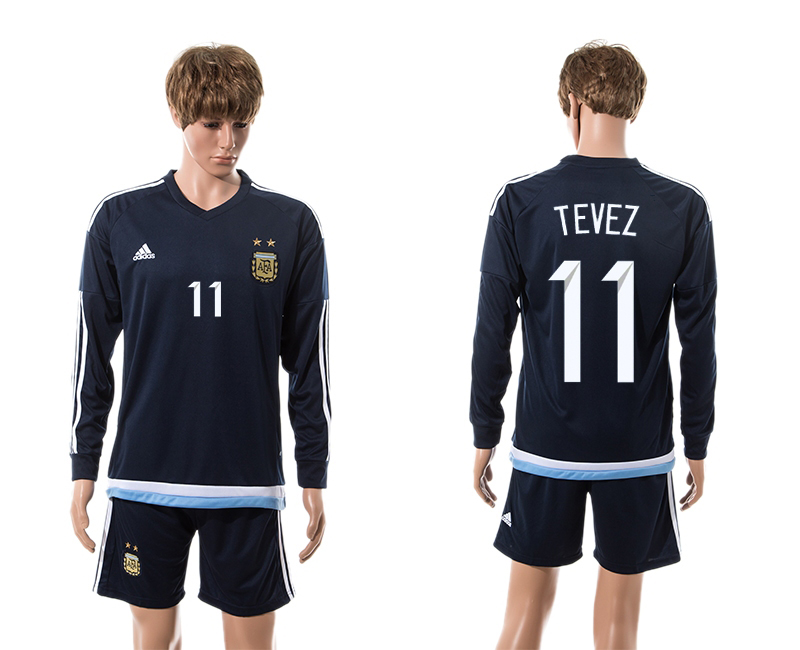 2015-16 Argentina 11 Tevez Away Long Sleeve Jersey