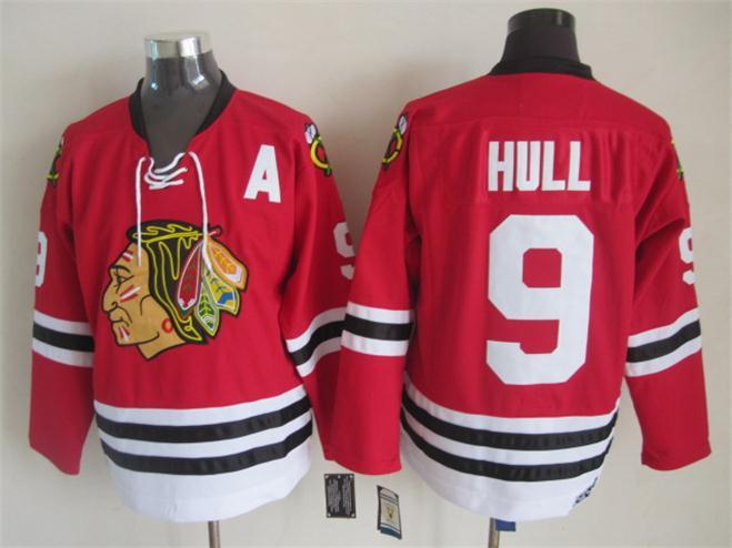 Blackhawks 9 Hull Red A Patch Jersey