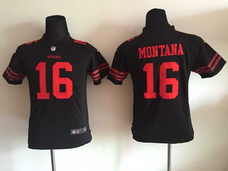 Nike 49ers 16 Montana Black Youth Game Jersey