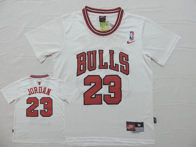 Bulls 23 Jordan White Short Sleeve Jersey