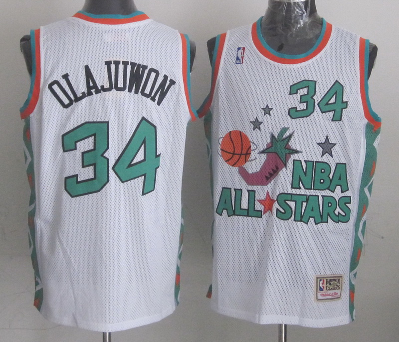 1996 All Star 34 Olajuwon White Jerseys