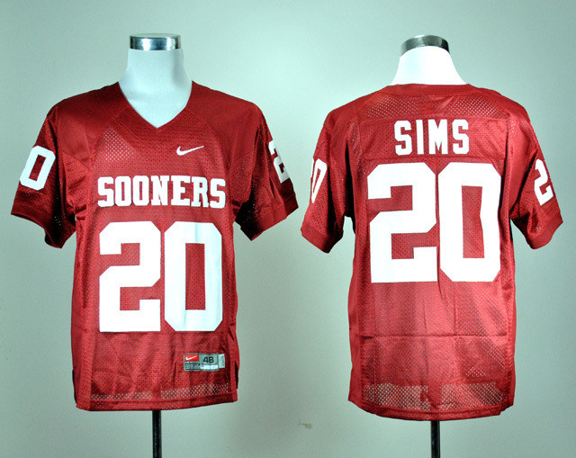 Oklahoma Sooners 20 Sims Red College Football Jerseys