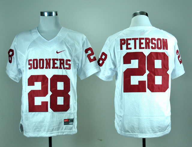 Oklahoma Sooners 28 Peterson White College Football Jerseys - Click Image to Close