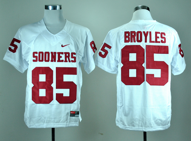 Oklahoma Sooners 85 Broyles White College Football Jerseys