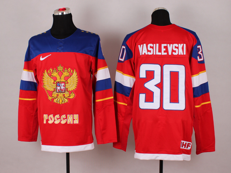 Russia 30 Vasilevski Red 2014 Olympics Jerseys