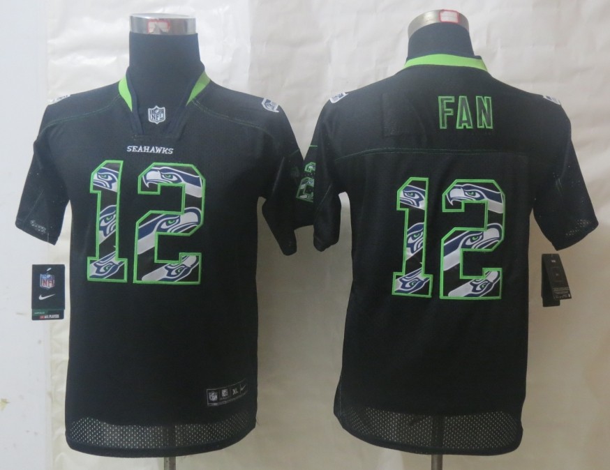 Nike Seahawks 12 Fan Lights Out Black Stitched Elite Youth Jerseys