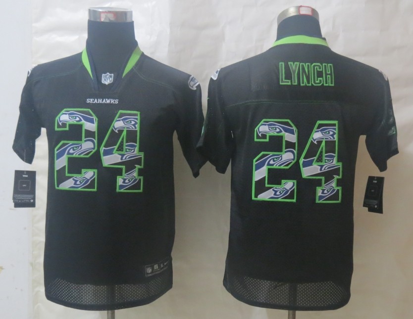 Nike Seahawks 24 Lynch Lights Out Black Stitched Elite Youth Jerseys