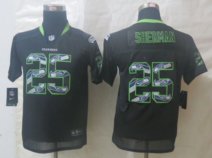 Nike Seahawks 25 Sherman Lights Out Black Stitched Elite Youth Jerseys