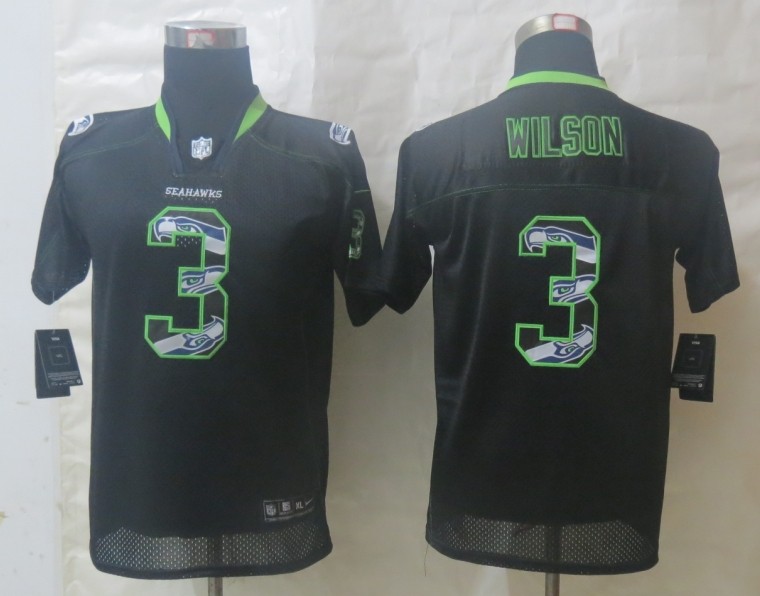 Nike Seahawks 3 Wilson Lights Out Black Stitched Elite Youth Jerseys