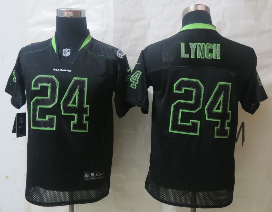 Nike Seahawks 24 Lynch Lights Out Black Kids Jerseys