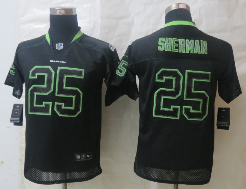 Nike Seahawks 25 Sherman Lights Out Black Kids Jerseys