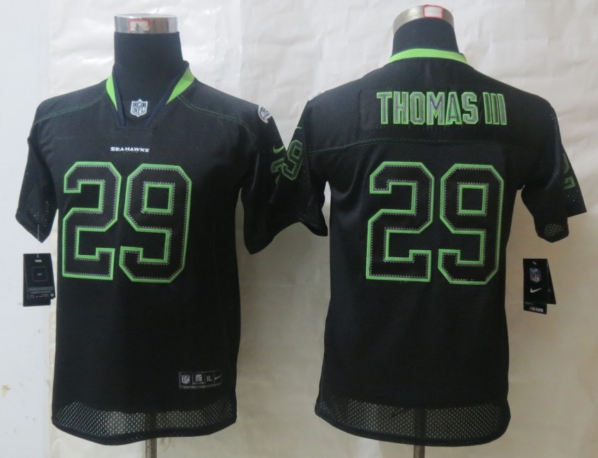Nike Seahawks 29 Thomas III Lights Out Black Kids Jerseys