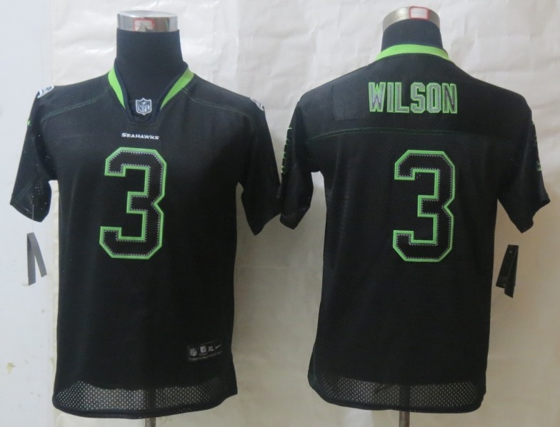 Nike Seahawks 3 Wilson Lights Out Black Kids Jerseys