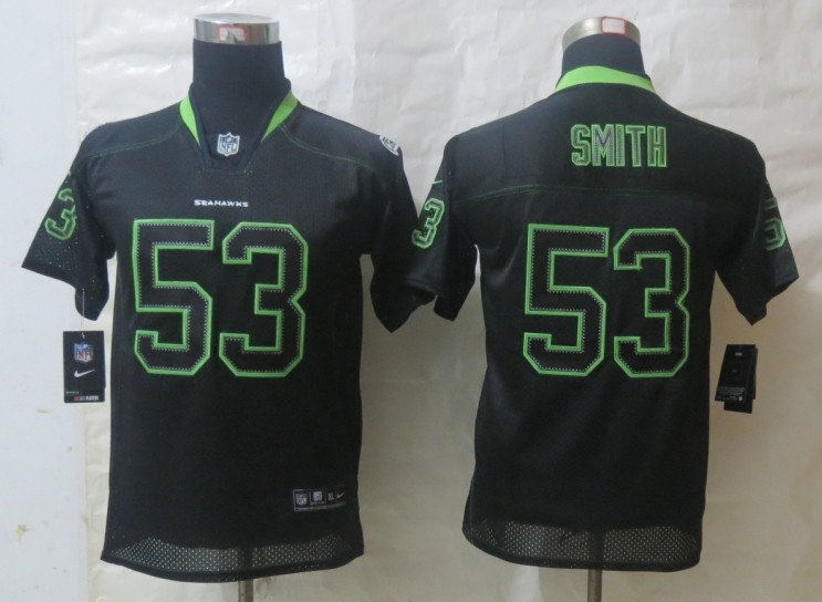 Nike Seahawks 53 Smith Lights Out Black Kids Jerseys