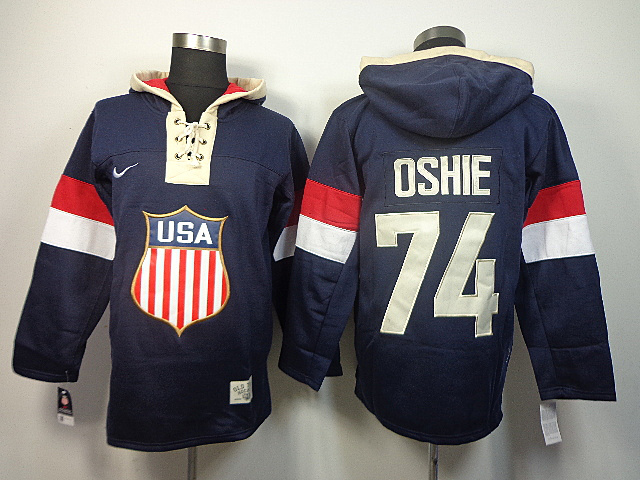 USA 74 Oshie Blue 2014 Olympics Hooded Jerseys