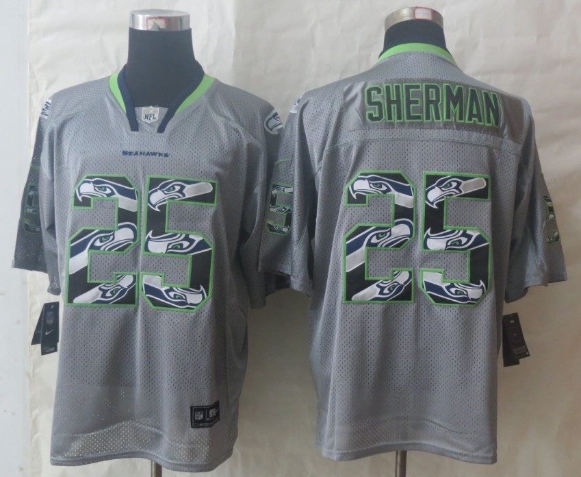 Nike Seahawks 25 Sherman New Lights Out Grey Elite Jerseys