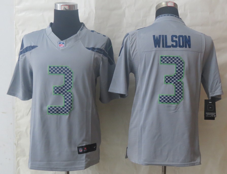 Nike Seahawks 3 Wilson Grey Limited Jerseys