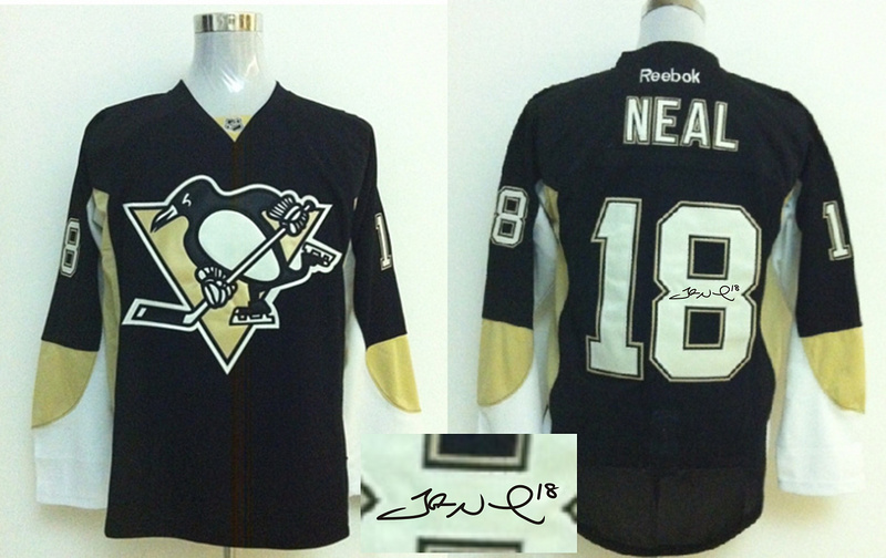 Penguins 18 Neal Black Signature Edition Jerseys