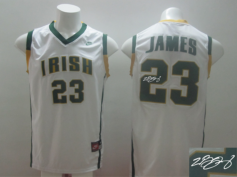 Irish High School 23 Lebron James White Signature Edition Jerseys Irish High School 23 Lebron James White Signature Edition Jerseys