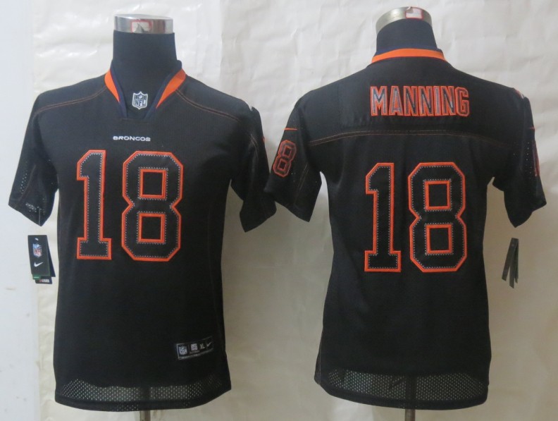 Nike Broncos 18 Manning Lights Out Black Youth Jerseys