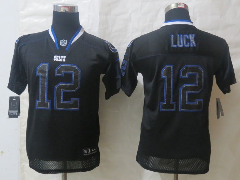 Nike Colts 12 Luck Lights Out Black Youth Jerseys - Click Image to Close