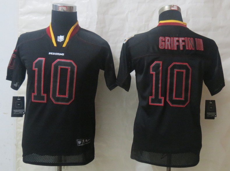 Nike Redskins 10 Griffin III Lights Out Black Youth Jerseys